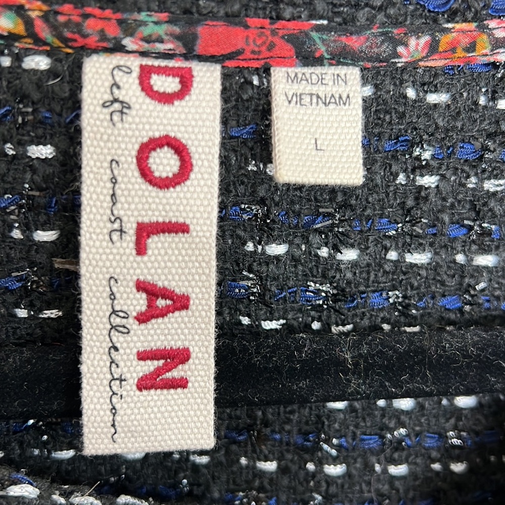 🕶️Anthropologie Dolan black blue tweed lurex peplum jacket L - Picture 7 of 10